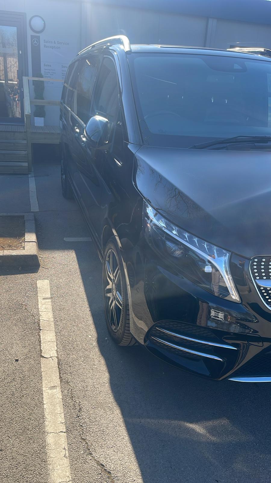 Front three-quarter view of Vectura's black V-Class